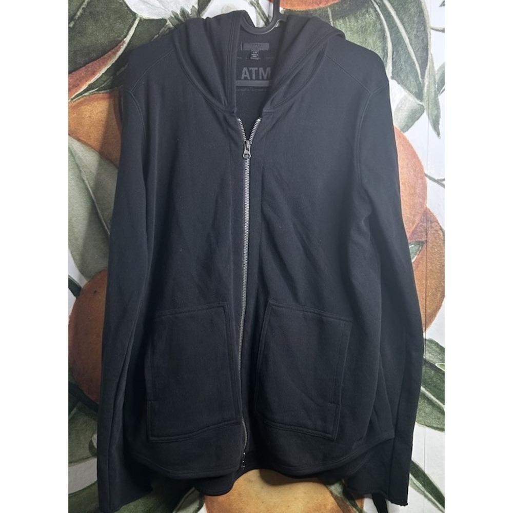 ATM Anthony Thomas Melillo Black French Terry Double Zip Up Hoodie Large